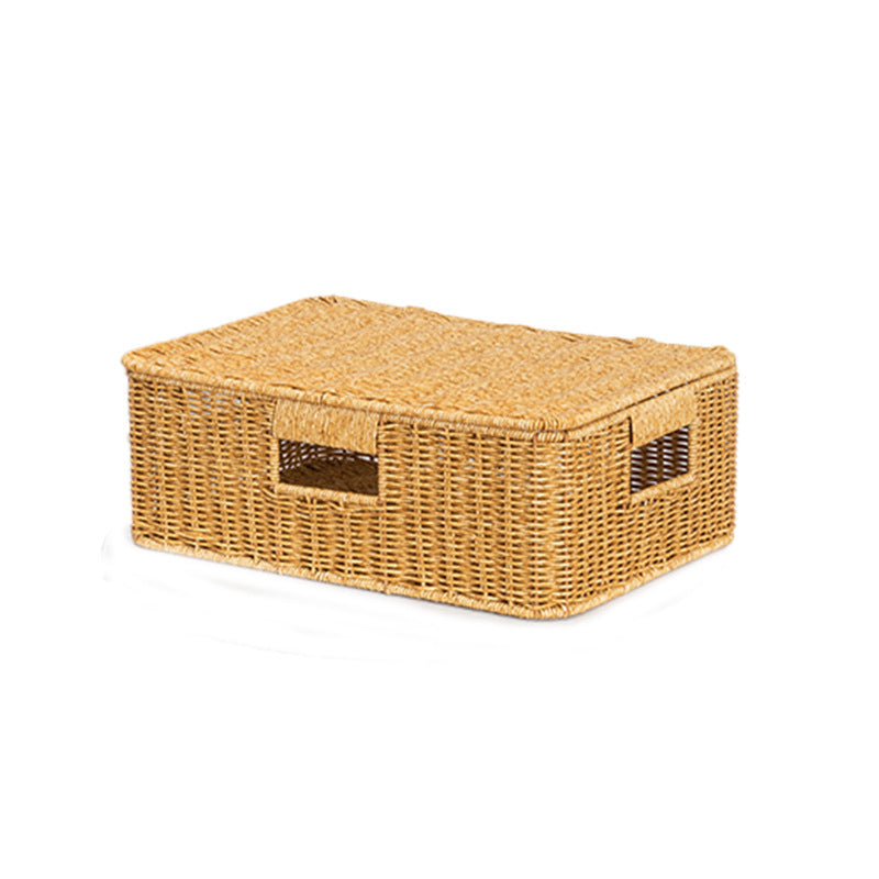 Women's Rectangular Storage Basket with Lid made of Natural Material Kalsten