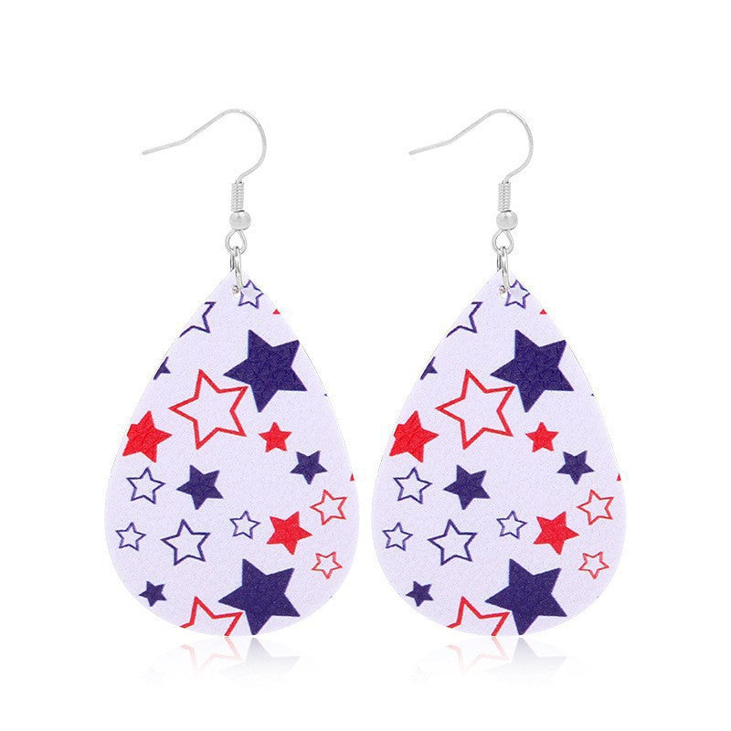 Women heart-shaped drop earrings with patriotic flag print and nickel-free hooks Kalsten