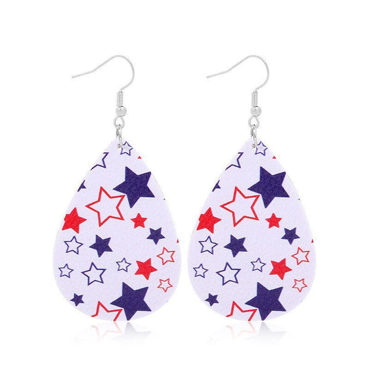 Women heart-shaped drop earrings with patriotic flag print and nickel-free hooks Kalsten