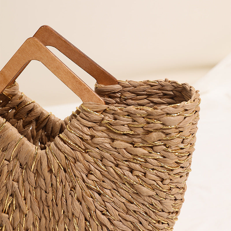 Handcrafted Portable Baskets Bag with Wooden Handles Kalsten