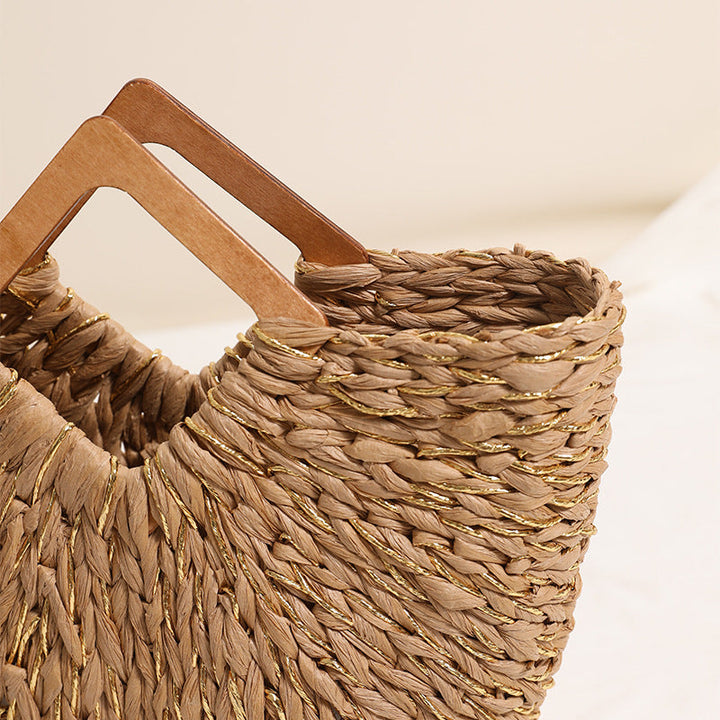 Handcrafted Portable Baskets Bag with Wooden Handles Kalsten