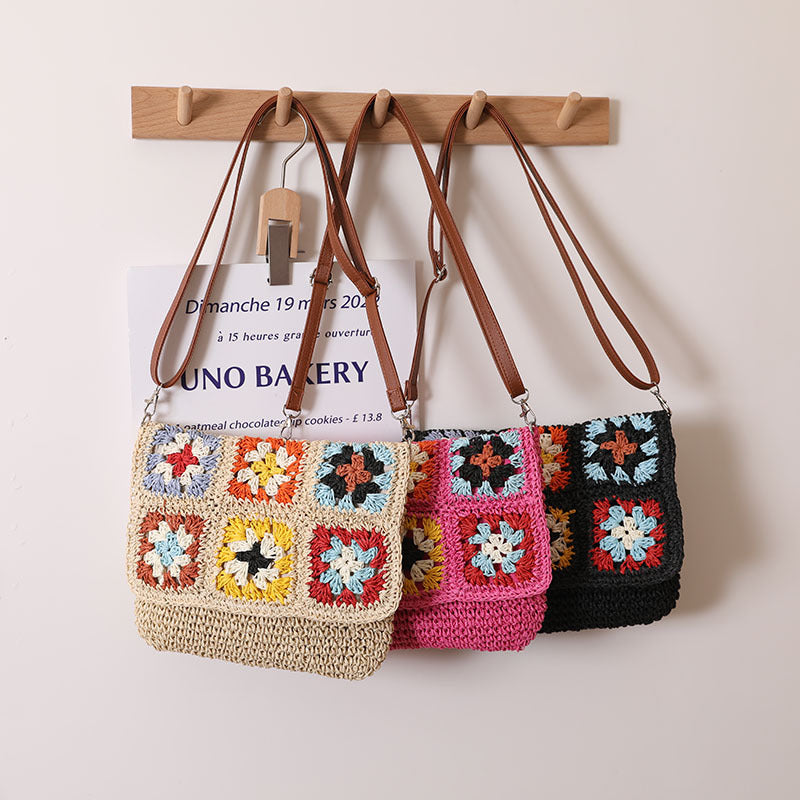 Fashionable shoulder bag with colorful crochet pattern Kalsten
