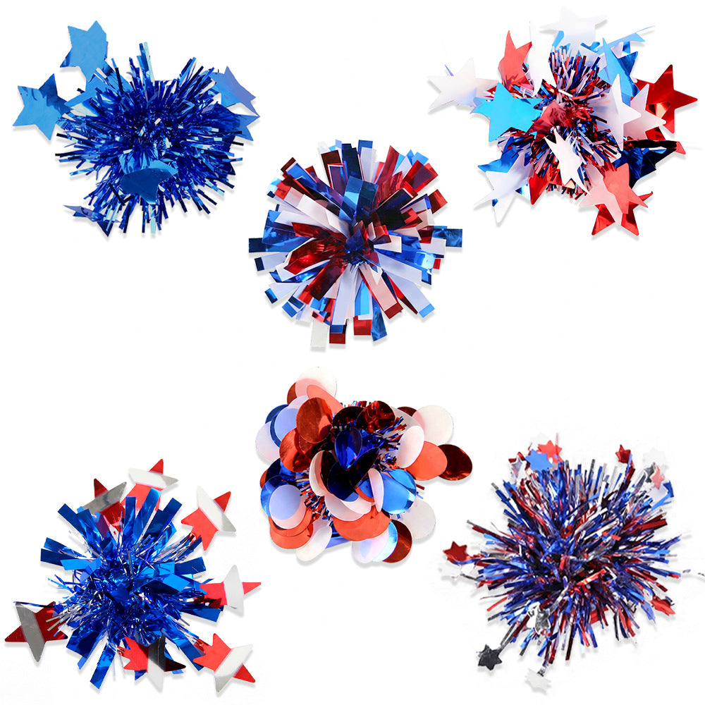 Independence Day sparkly tinsel starburst pom pom cat teaser toy Kalsten