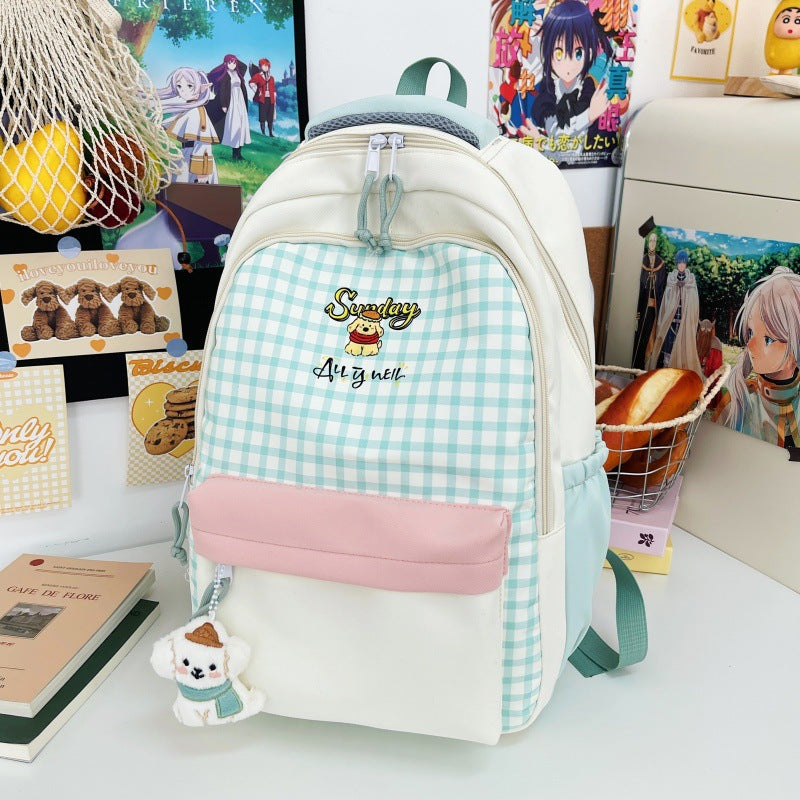 Checked Patterned Multi-Compartment School Backpack