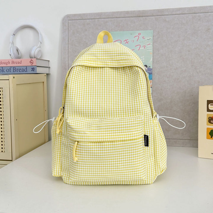 Gingham Print Character-Embellished School Backpack