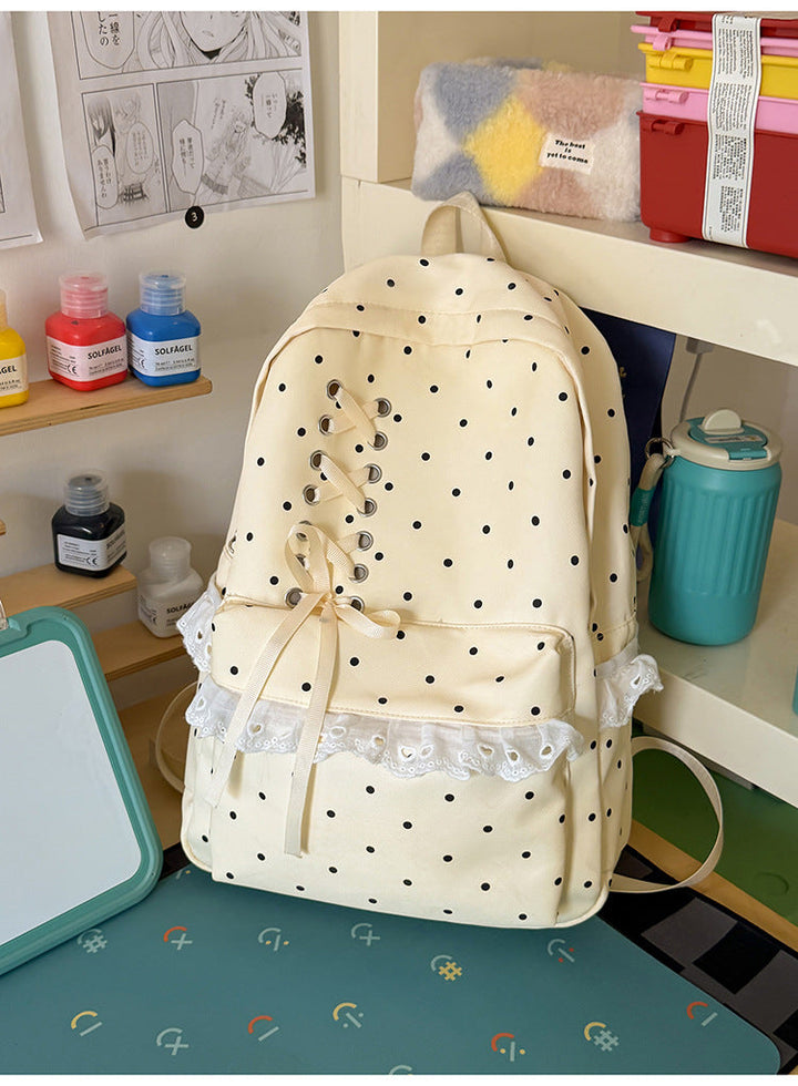 Dotted Lace-Trimmed School Backpack