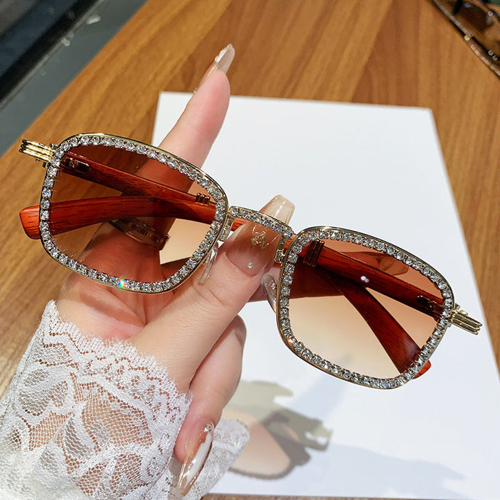 Women’s sunglasses with rhinestone-accented frame and modern wood design Kalsten