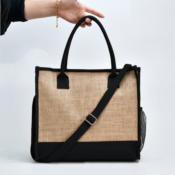 Spacious shopping bag made of sturdy jute with mesh side pockets Kalsten