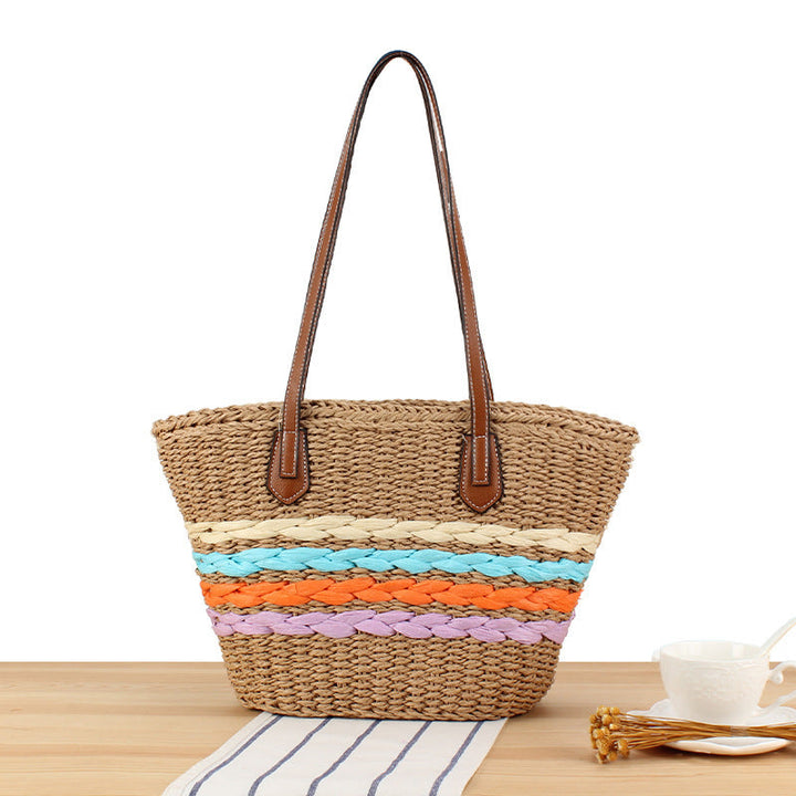 Beautiful braided straw bag with leather handles Kalsten