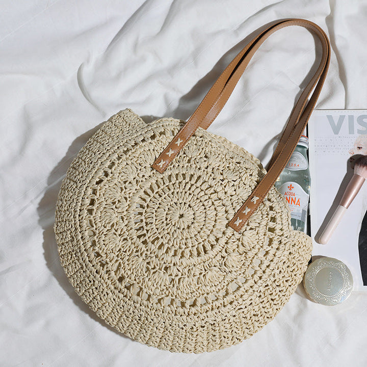 Handmade Round Bag Made of Natural Bast Kalsten