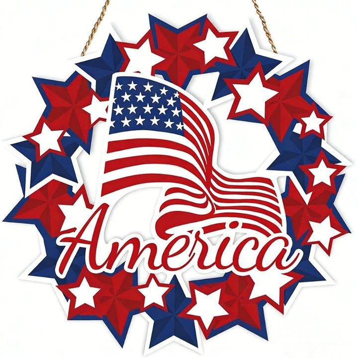 Unisex nan Patriotic Americana Heart Flag Wreath with Ribbon Mesh, Wooden Heart Cutout and Star Accent Bowlsift Kalsten