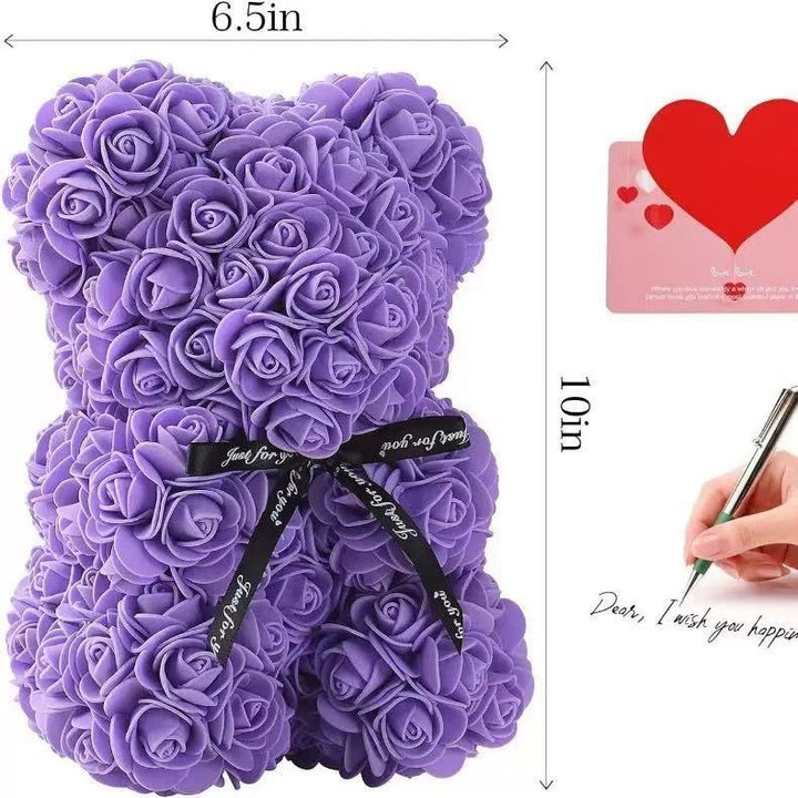 Handcrafted Foam Rose Teddy Bear Gift Sculpture With Satin Ribbon