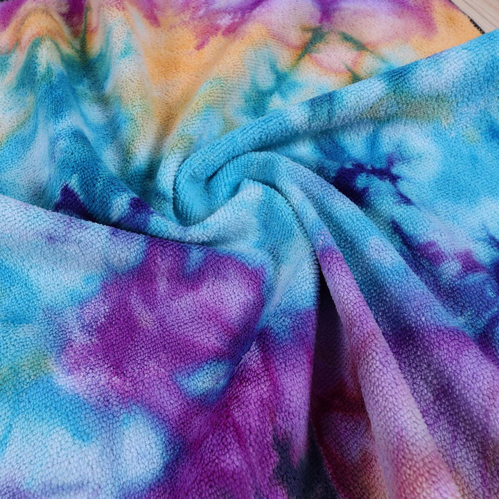 Women's Fleece Poncho with Hood and Colorful Tie-Dye Design Kalsten