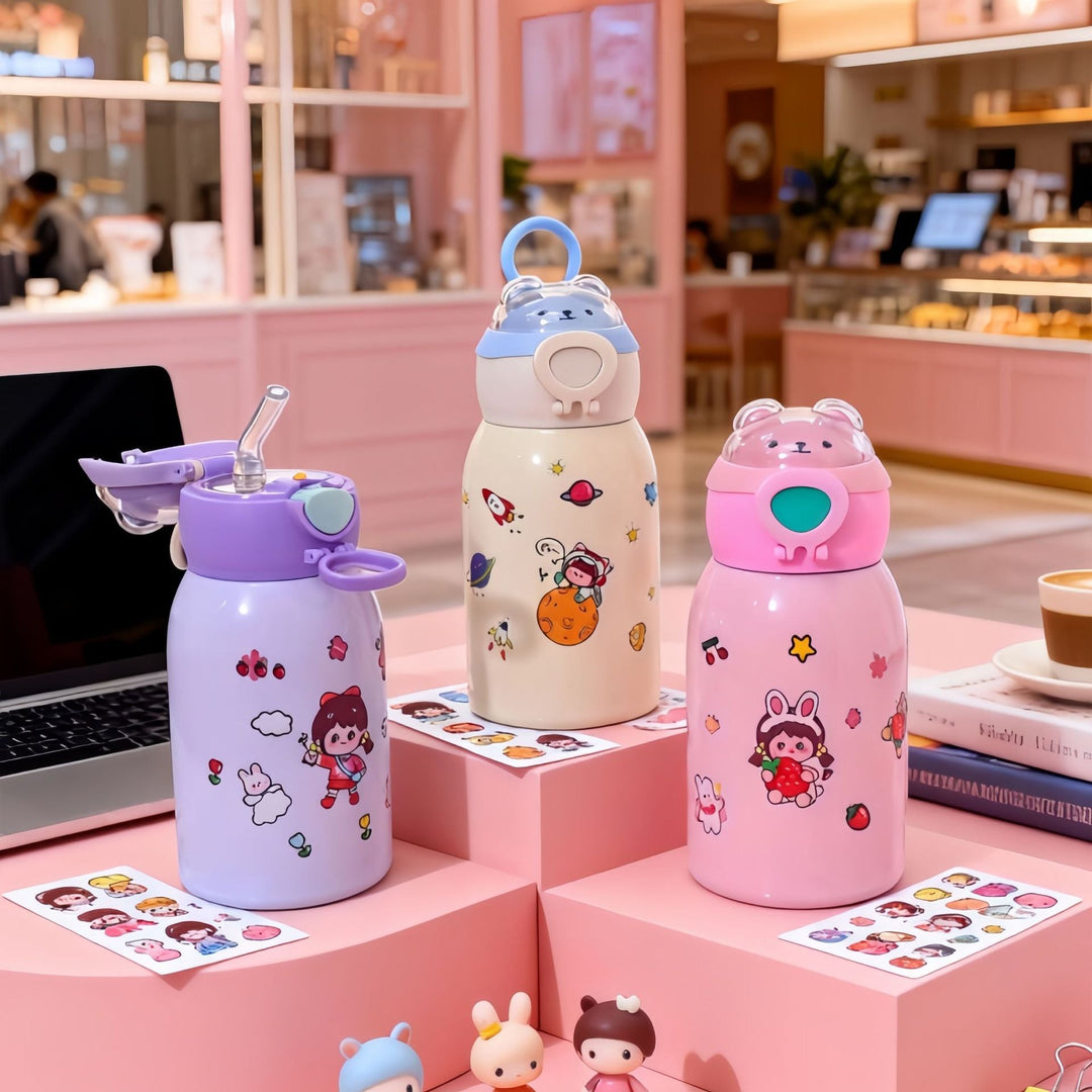 Women's insulated drinking bottle with planet-shaped stickers Kalsten