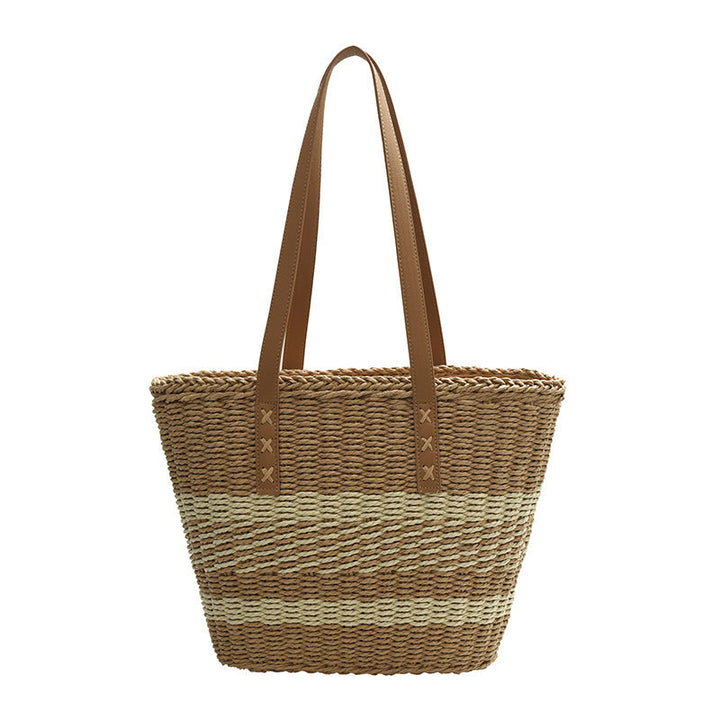 Woven Natural Material Handbag with Leather Accents Kalsten