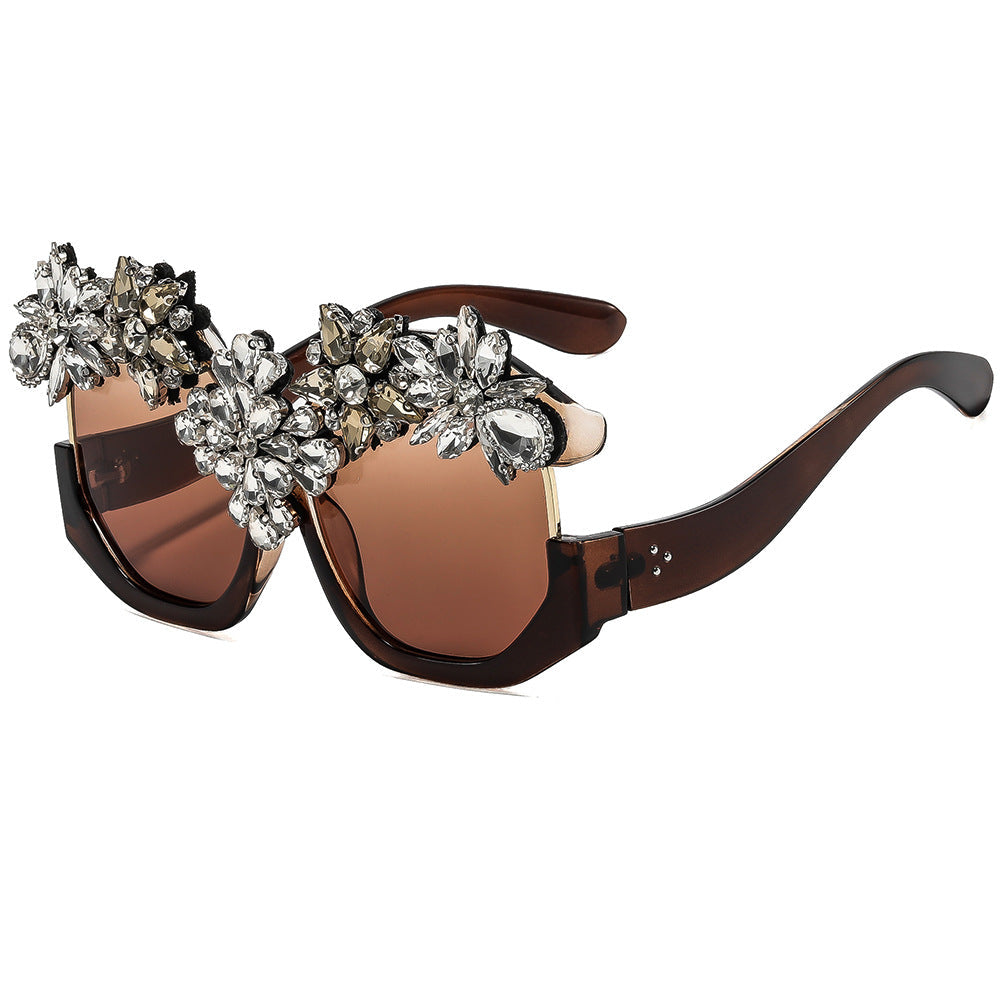Women Glamorous Sunglasses with Sparkling Crystal Flowers Kalsten