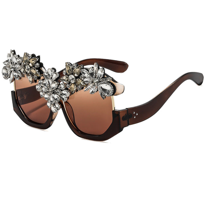 Women Glamorous Sunglasses with Sparkling Crystal Flowers Kalsten