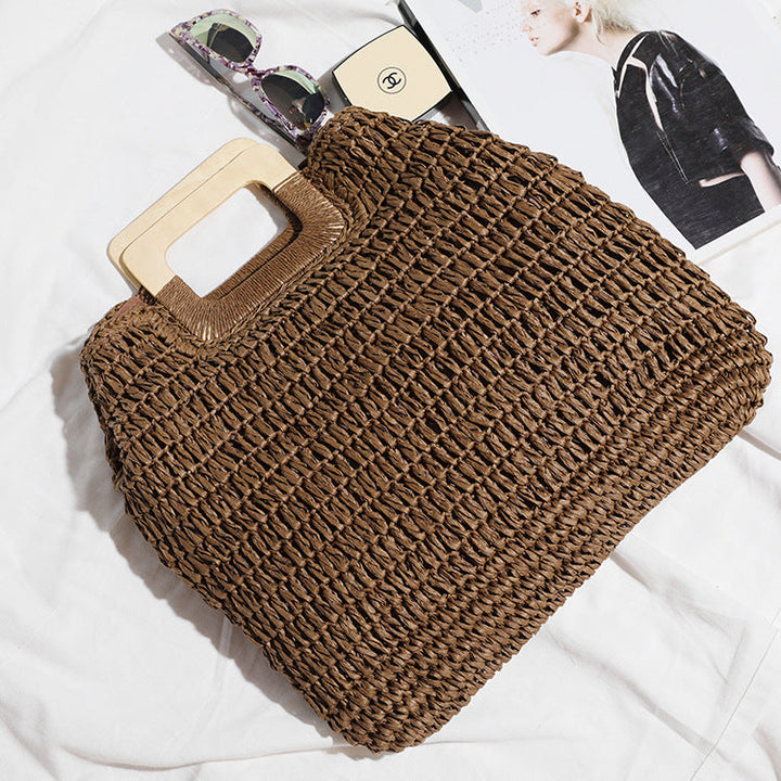 Basket bag with stylish wooden handle Kalsten