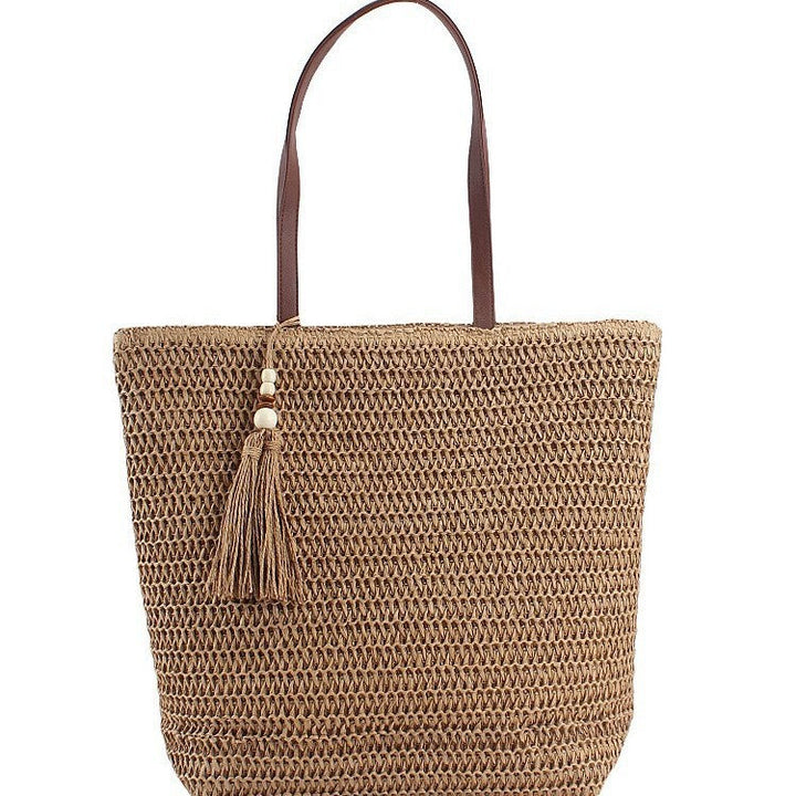 Spacious Shoulder Bag Made of Braided Natural Material with Decorative Tassel Kalsten