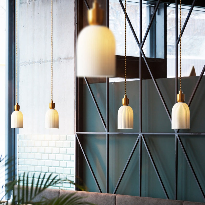 Retro Pleated Ceramic Brass Cocoon Pendant Lamp | Kalsten