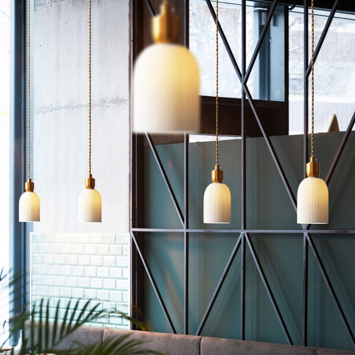Retro Pleated Ceramic Brass Cocoon Pendant Lamp | Kalsten