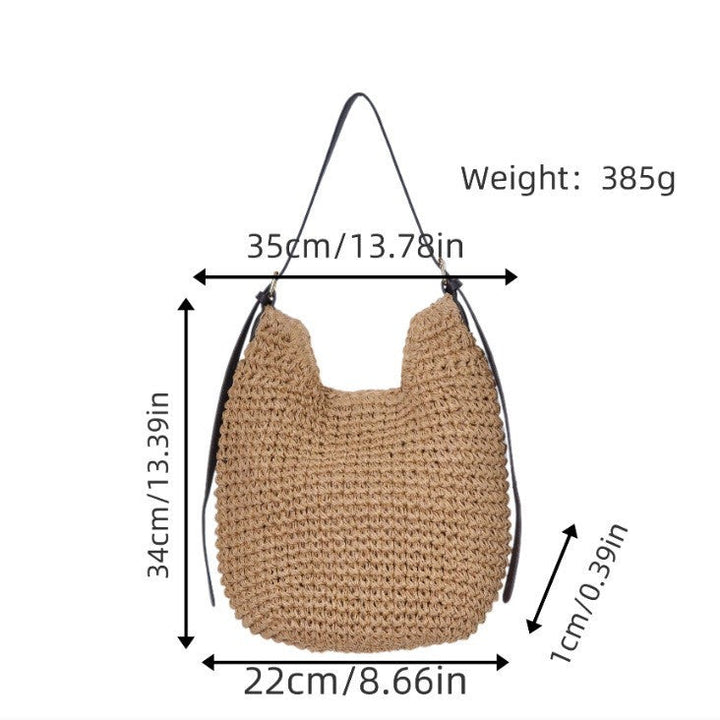 Trendy Shoulder Bag with Natural Weave and Leather Accents Kalsten