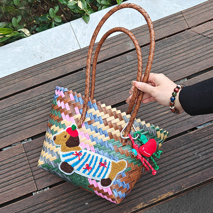 Handcrafted basket bag with colorful animal design Kalsten