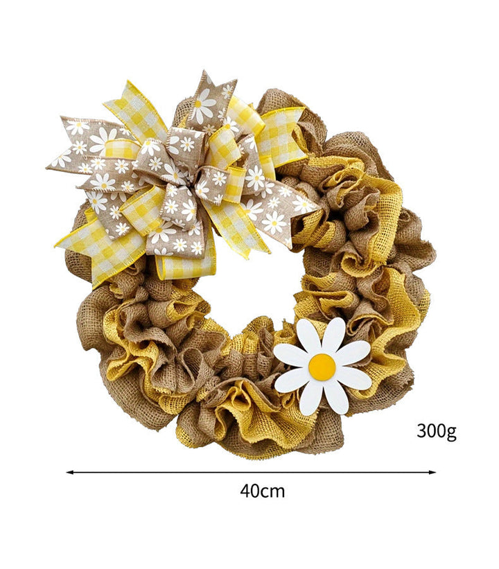 Unisex nan rustic burlap spring wreath with daisy ornament and gingham bow Kalsten