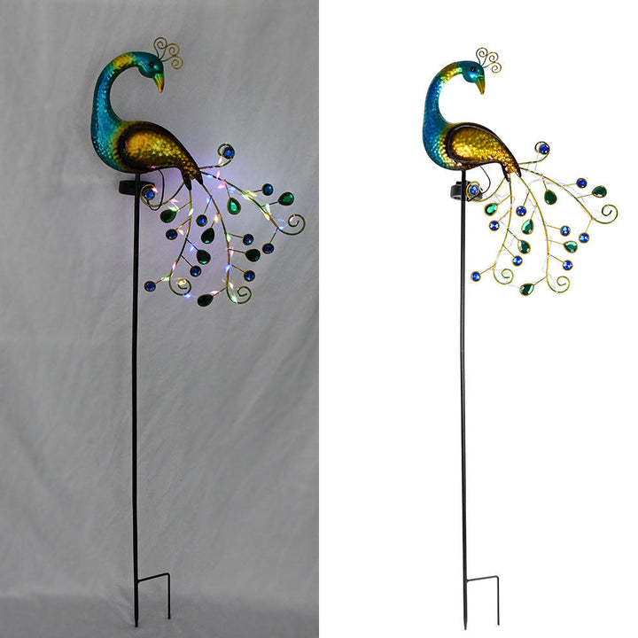 Decorative Metal Peacock Garden Stake Sculpture With Integrated LED Fairy Lights And Weatherproof Outdoor Stake Kalsten