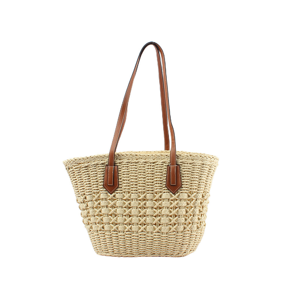 Braided tote bag with elegant faux leather handles Kalsten