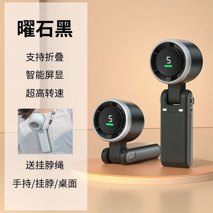 Cooling foldable rechargeable handheld mini fan with digital LED speed display and multi-position stand Kalsten