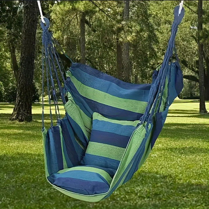 Hanging hammock chair with reinforced cotton canvas and integrated arm pockets Kalsten