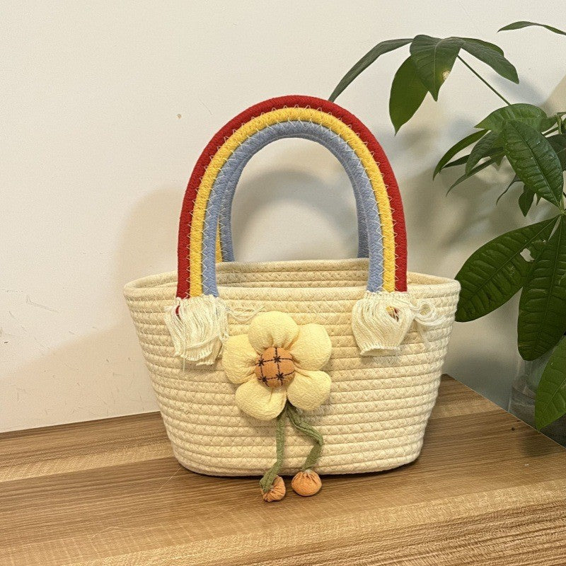 Women's handmade basket bag with color-coordinated handle accents Kalsten