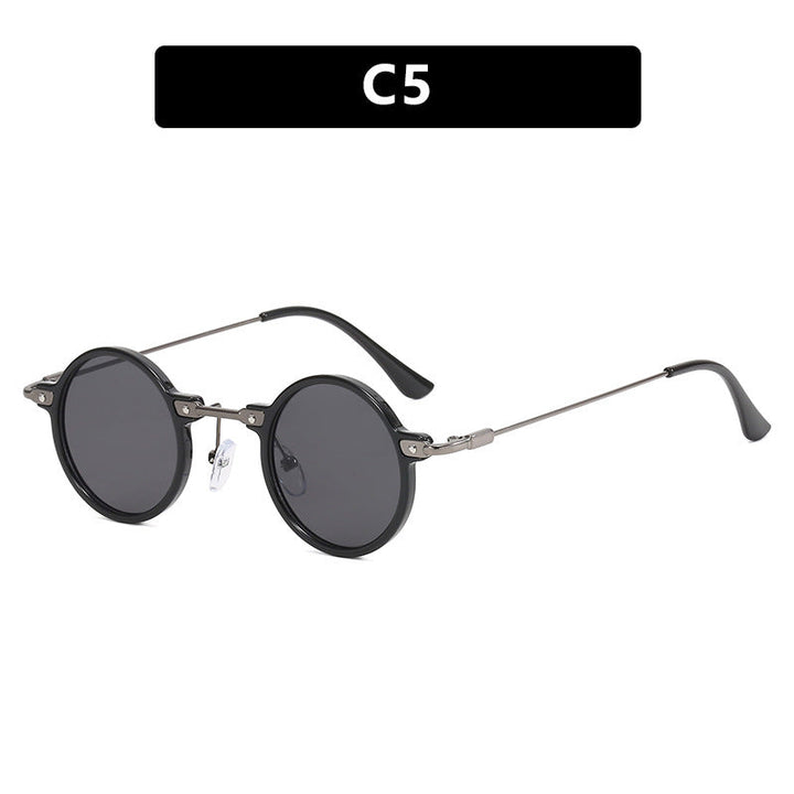 Women's round sunglasses with stylish metal frame and large blue lenses Kalsten