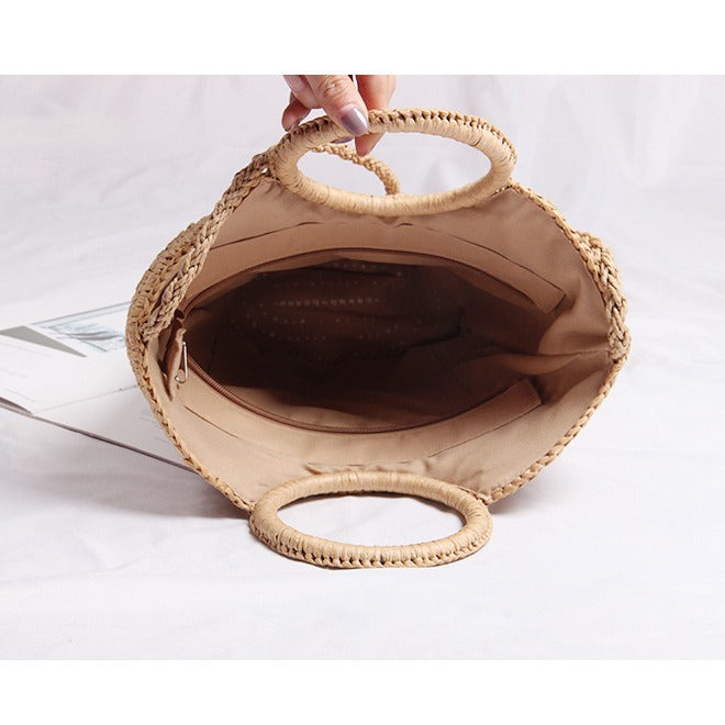 Handmade basket bag with round handle and removable shoulder strap Kalsten