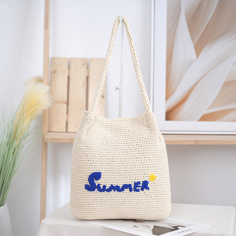 Handcrafted straw bag with summer motif Kalsten