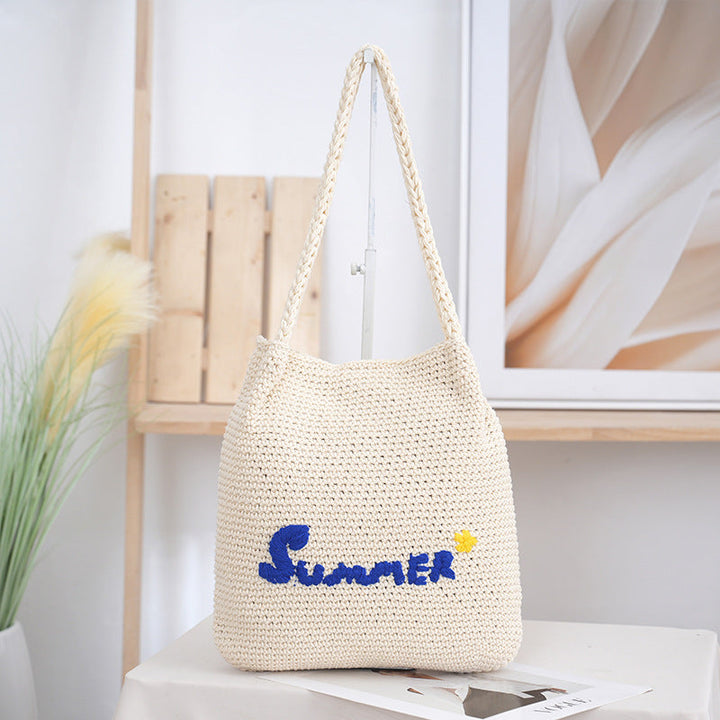Handcrafted straw bag with summer motif Kalsten