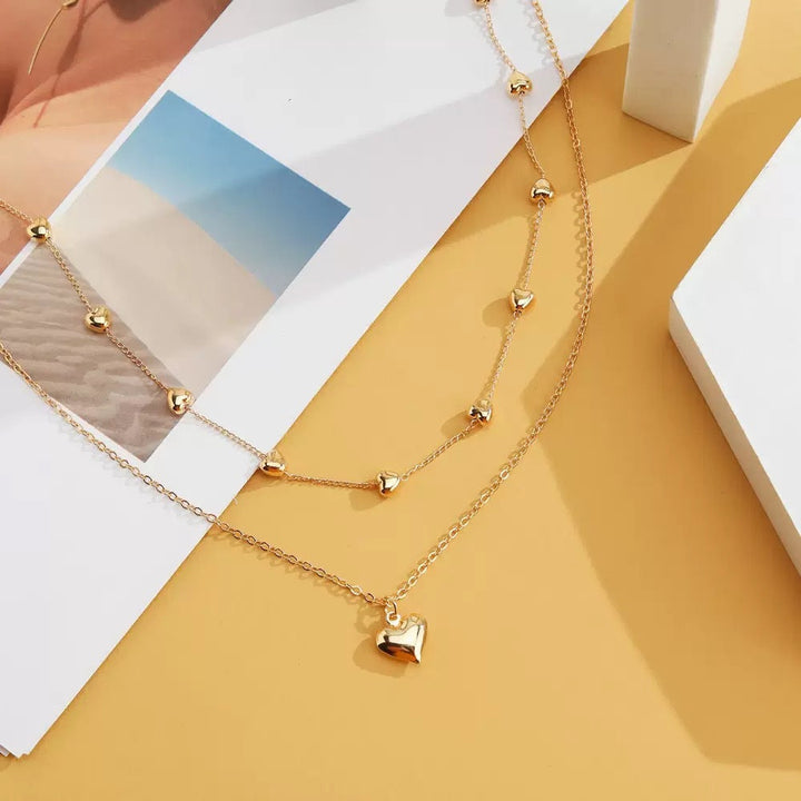 Layered Heart Charm Necklace Kalsten