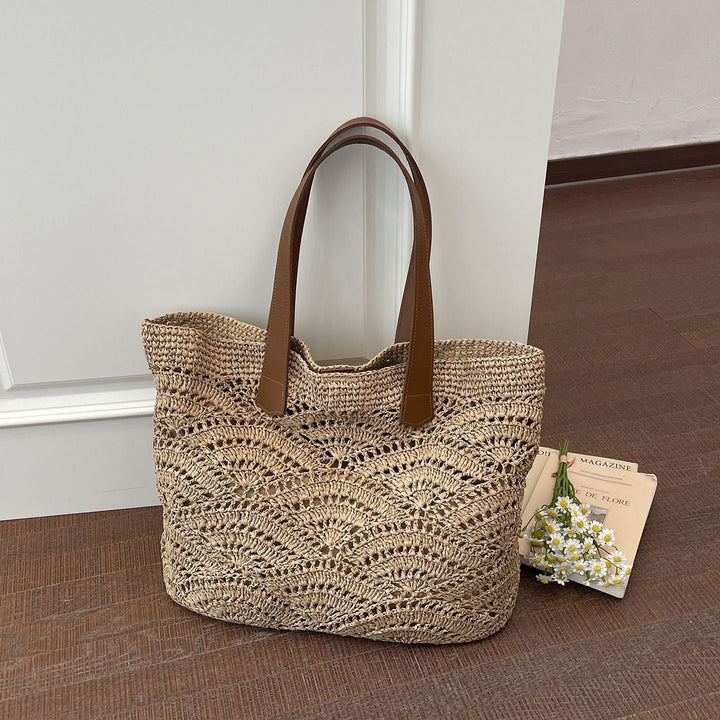 Handwoven macrame bag with leather handles Kalsten
