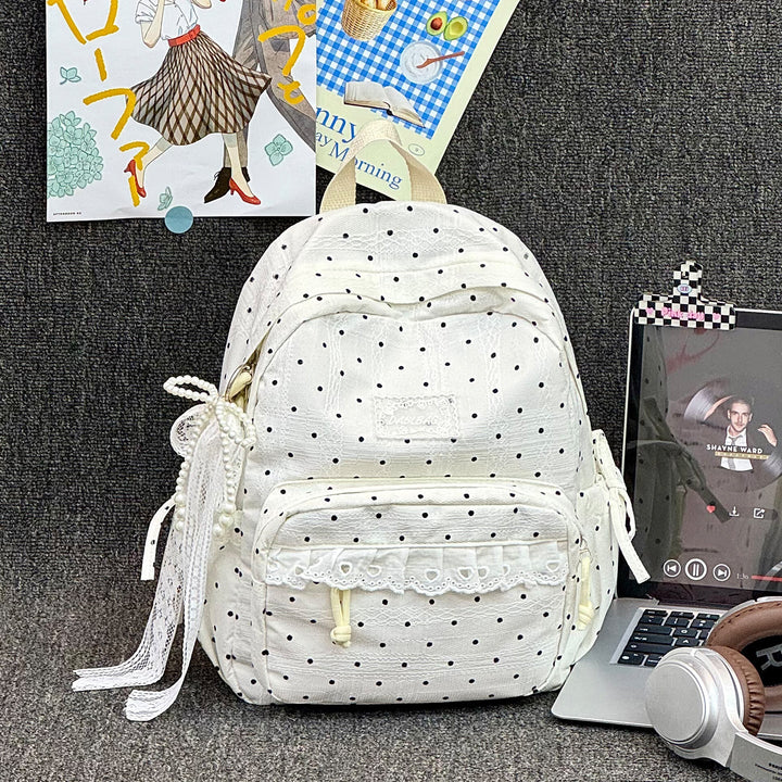 Charming Polka Dot Lace-Trimmed School Backpack