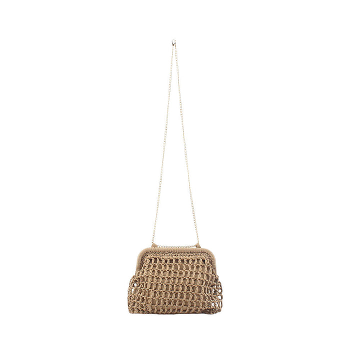 Woven Natural Material Handbag with Fine Chain Accents Kalsten