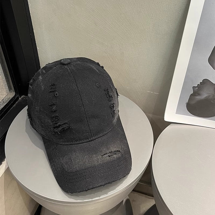 Women's Distressed Black Denim Baseball Cap Kalsten