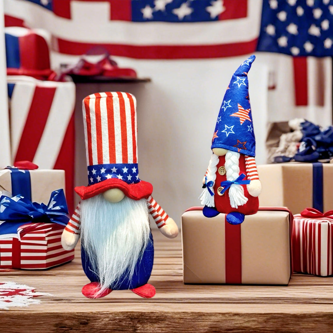 Unisex nan patriotic plush standing gnome ornament with tall star-spangled hat and long faux beard Kalsten