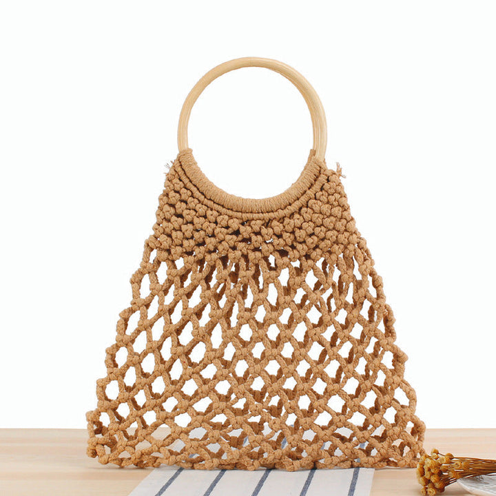 Macrame Basket with round wooden handle Kalsten