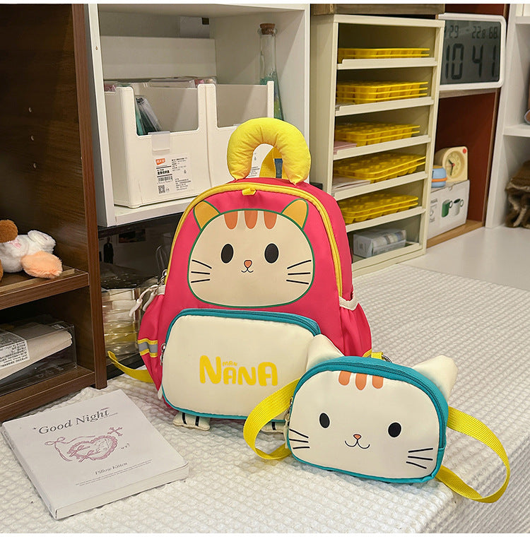 Cute Cat-Themed School Backpack Set