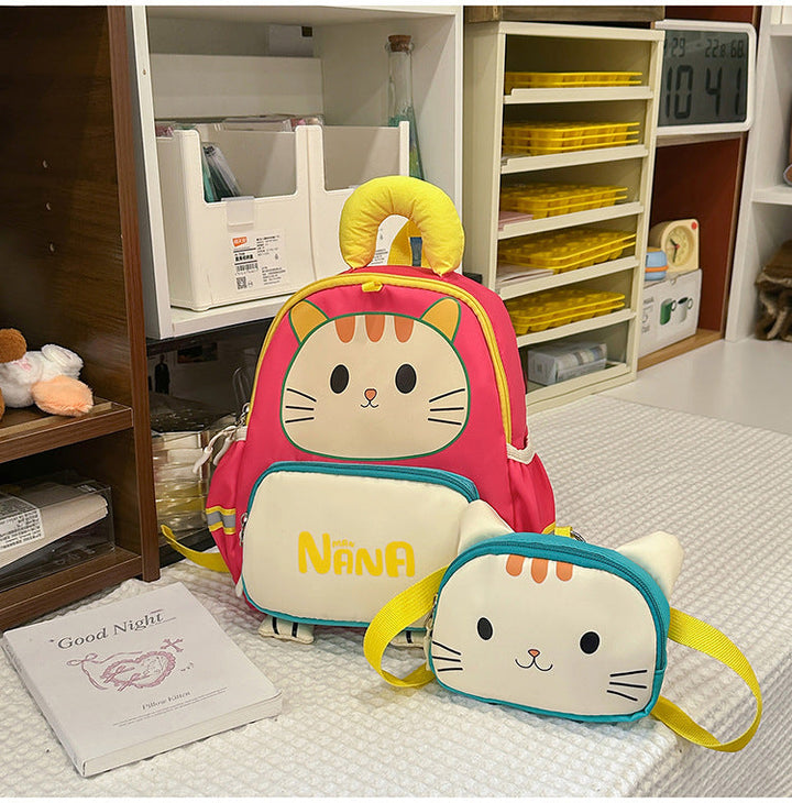 Cute Cat-Themed School Backpack Set