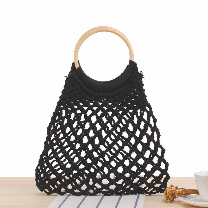 Macrame Basket with round wooden handle Kalsten