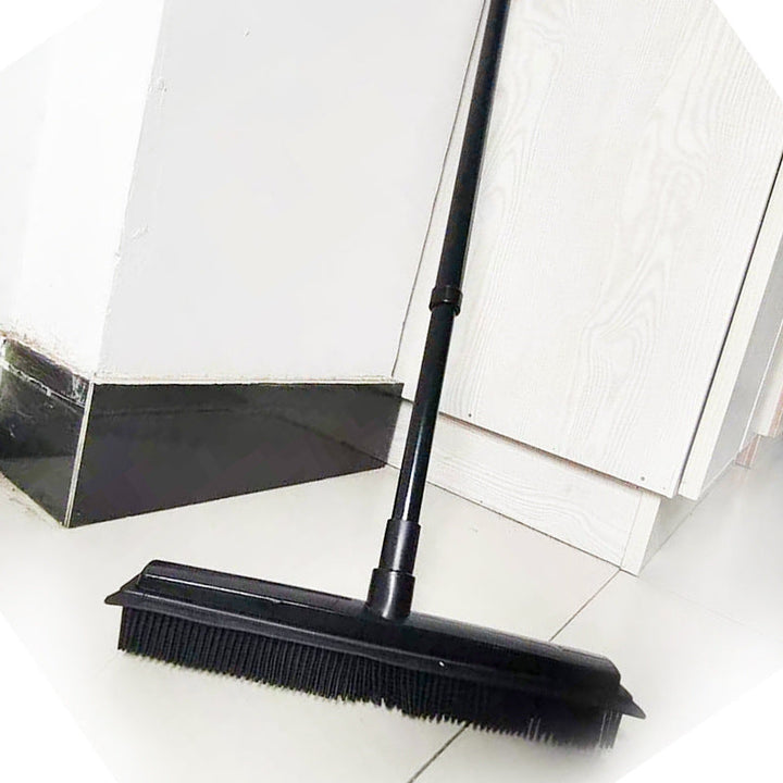 Heavy-Duty Rubber Floor Squeegee With Telescopic Handle And Angled Swivel Head
