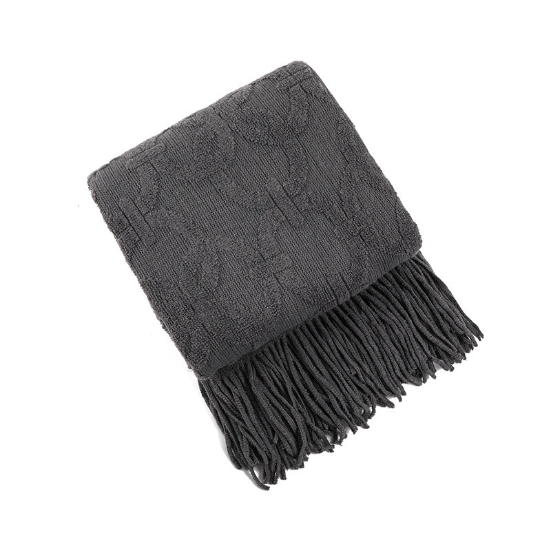 Unisex Textured Fringe Throw Blanket