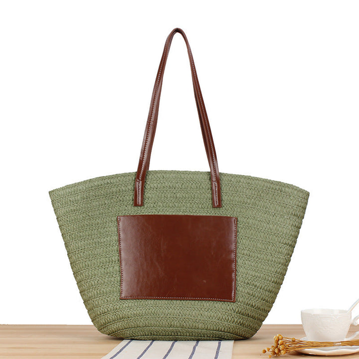 Trendy Beach Bag Made of Woven Straw and Leather Accents Kalsten